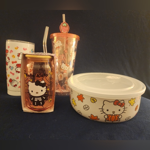 Hello Kitty Tumblers And Ceramic Food Storage Container - Picture 1 of 16